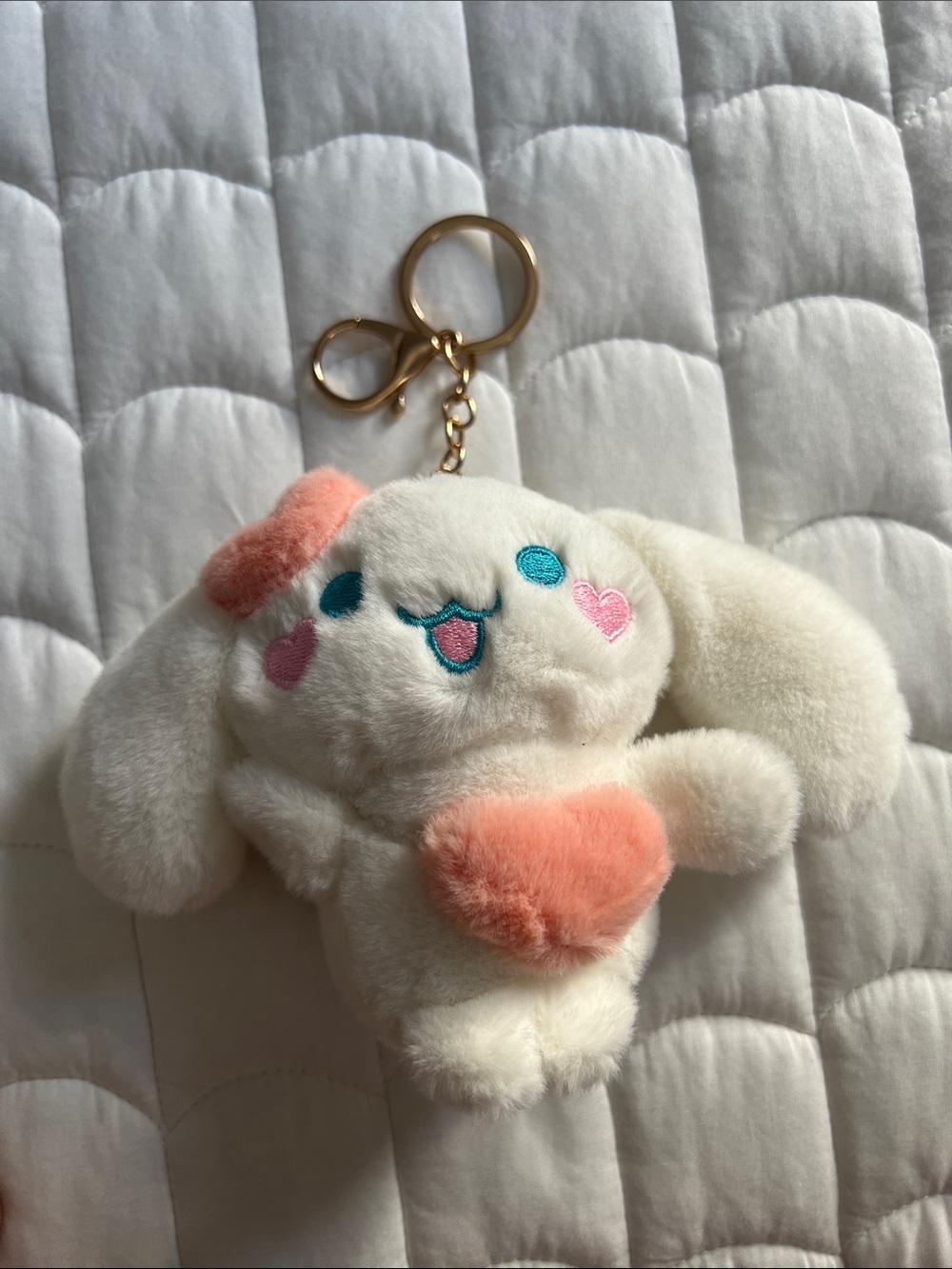(New) Sanrio Plush Cinnamoroll Keychain with Coral Pink Heart Accent